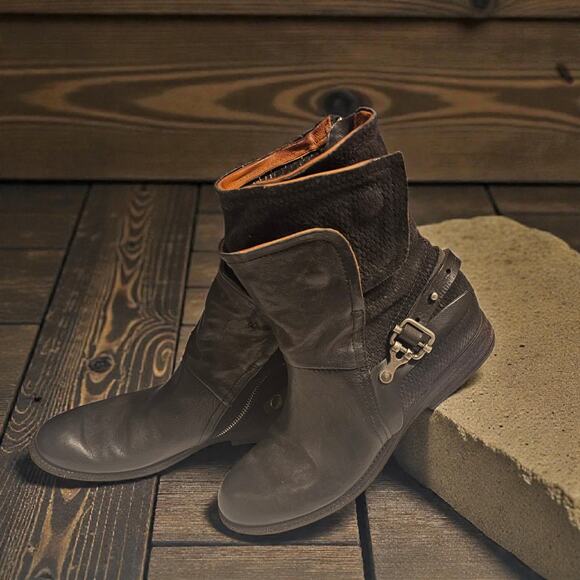 Leather Suede Biker Ankle Boots A.S.98 Airstep Sz 40 Buckle Zipper Snap Insoles - Picture 2 of 10